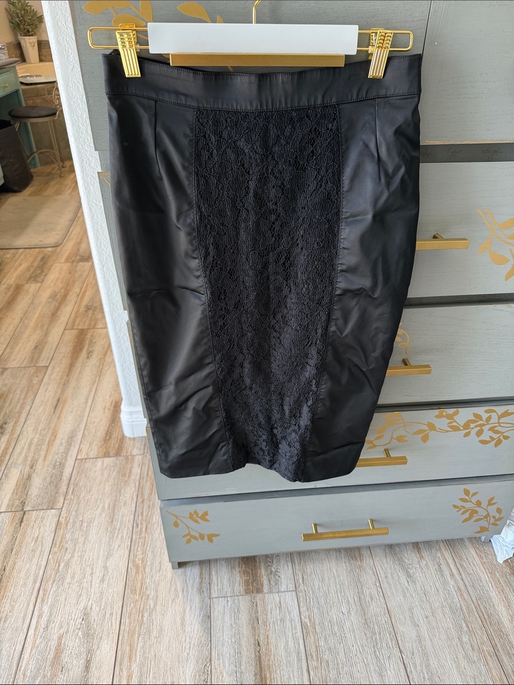 Dolce & Gabbana Black Lace-Panel Faux Leather Pencil Skirt